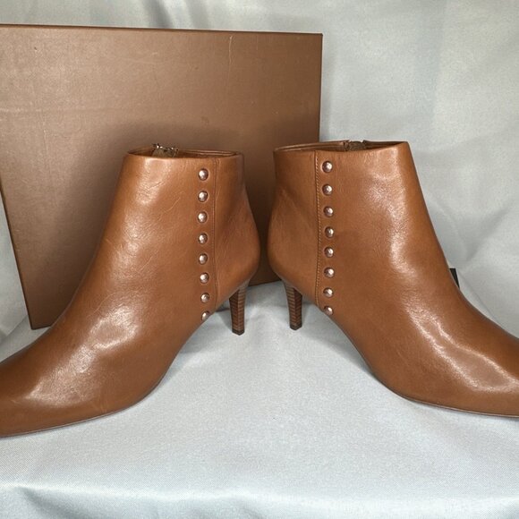 Coach Hickory Saddle Brown Leather Stiletto High Heels Ankle Boots - Picture 2 of 11